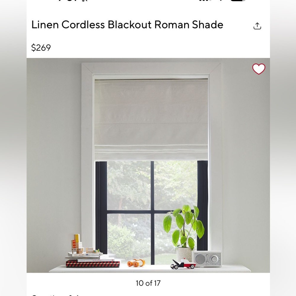 Pottery Barn Kids Linen Cordless Blackout Roman Shade in White